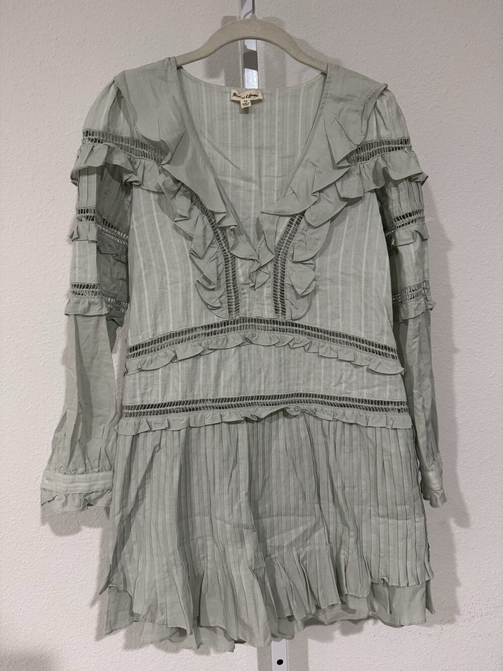 For Love And Lemons Sage Ziggy Pintuck Free People Mini Dress Shimmer $320 XS